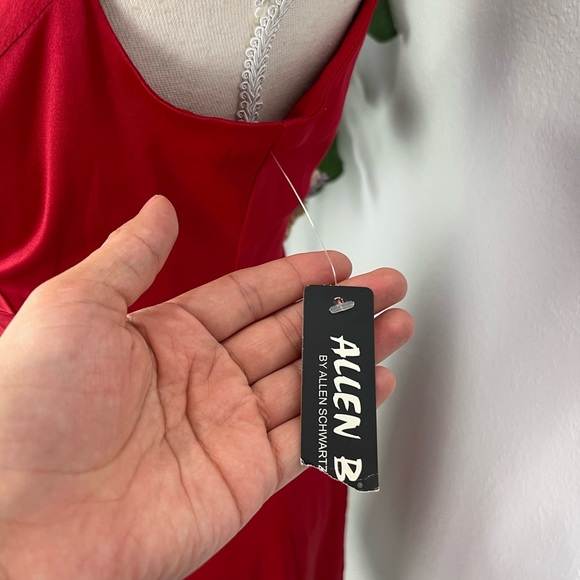 Allen B True Red Satin Ruffle V Neck Elegant Date Dress - Picture 3 of 6